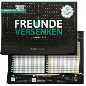 Barreto, Ricardo / Denis Görz. FREUNDE VERSENKEN® - "Schiffe sind doof" - Schiffe versenken neu aufgelegt - DIN-A5 Block mit 80 Blatt, Die Revolution des eingestaubten "Schiffe versenken", Pro Runde ca. 20 Minuten Spielzeit. D&R DENKRIESEN GmbH, 2018.