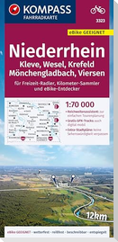 KOMPASS Fahrradkarte 3323 Niederrhein, Kleve, Wesel, Krefeld, Mönchengladbach, Viersen mit Knotenpunkten 1:70.000