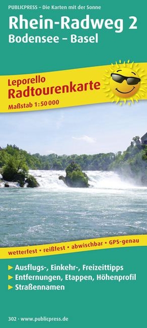 Rhein-Radweg 2, Bodensee - Basel 1 : 50 000 - Mit Ausflugszielen, Einkehr- und Freizeittipps, reissfest, wetterfest, beschriftbar und wieder abwischbar. Publicpress, 2015.