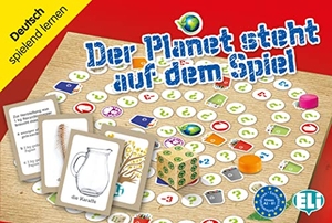 Der Planet steht auf dem Spiel - Spielbrett, Würfel, 60 Fotokarten, 72 Spielkarten, Anleitung. Klett Sprachen GmbH, 2017.