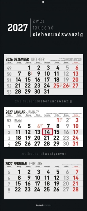 Alpha Edition (Hrsg.). 3-Monatskalender Black 2027. Neumann Verlage GmbH & Co, 2026.