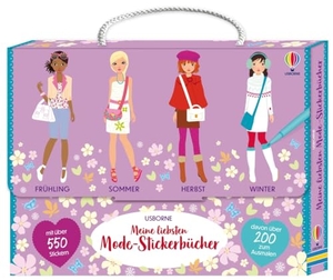 Meine liebsten Mode-Stickerbücher - Koffer mit vier Stickerheften - über 550 Anzieh-Sticker, davon über 200 Sticker zum selbst Ausmalen - ab 5 Jahren. Usborne Verlag, 2024.