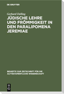 Jüdische Lehre und Frömmigkeit in den Paralipomena Jeremiae