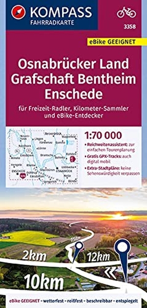 KOMPASS-Karten GmbH (Hrsg.). KOMPASS Fahrradkarte 3358 Osnabrücker Land, Grafschaft Bentheim, Enschede 1:70.000 - reiß- und wetterfest mit Extra Stadtplänen. Kompass Karten GmbH, 2021.