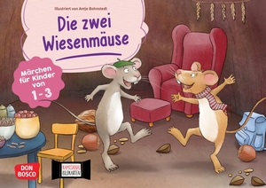 Die zwei Wiesenmäuse. Kamishibai Bildkartenset - Märchen für Kinder von 1-3. Ein Tiermärchen über Zusammenhalt und Hilfsbereitschaft, nacherzählt für Krippenkinder. Don Bosco Medien GmbH, 2025.