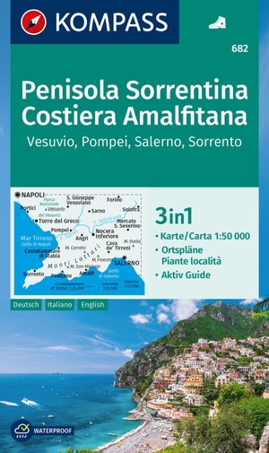 KOMPASS Wanderkarte 682 Penisola Sorrentina, Costiera Amalfitana, Vesuvio, Pompei, Salerno, Sorrento 1:50.000 - 3in1 Wanderkarte mit Aktiv Guide und Ortsplänen.. Kompass Karten GmbH, 2023.