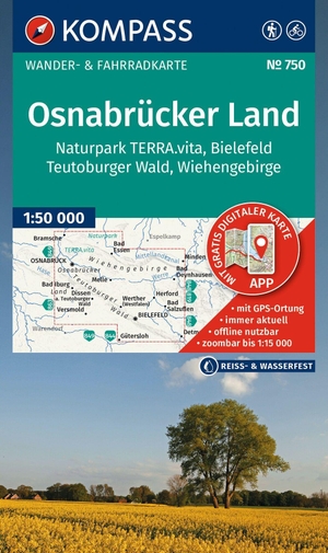 KOMPASS Wanderkarte 750 Osnabrücker Land, NP TERRA.vita, Bielefeld, Teutoburger Wald, Wiehengeb. 1:50.000 - Wander- und Fahrradkarte in einem - inklusive Offline-Verwendung in der KOMPASS-App. Wander-& Radwege.. Kompass Karten GmbH, 2026.