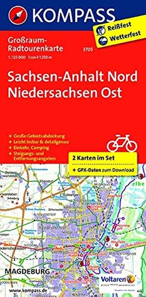 KOMPASS-Karten GmbH (Hrsg.). KOMPASS Großraum-Radtourenkarte 3705 Sachsen-Anhalt Nord - Niedersachsen Ost 1:125.000 - 2 Karten im Set, reiß- und wetterfest, GPX-Daten zum Download. Kompass Karten GmbH, 2017.