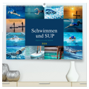 Schwimmen und SUP Begleitet mit coolen Sprüchen (hochwertiger Premium Wandkalender 2024 DIN A2 quer), Kunstdruck in Hochglanz