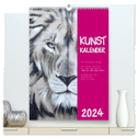 Kunstkalender Dickhäuter und Großkatzen - Auge in Auge (hochwertiger Premium Wandkalender 2024 DIN A2 hoch), Kunstdruck in Hochglanz