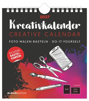 Neumann Verlage GmbH & Co KG (Hrsg.). Kreativkalender S schwarz 2027 - Bastelkalender 16x17 cm mit schwarzem Hintergrund, echtem Bastelkarton und gestaltbarem Titelblatt. Neumann Verlage GmbH & Co, 2026.