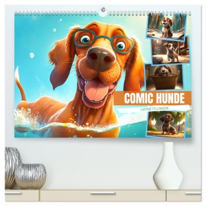 Meutzner, Dirk. Comic Hunde (hochwertiger Premium Wandkalender 2024 DIN A2 quer), Kunstdruck in Hochglanz - Zwölf lustig und bunte Hundebilder, die Sie zum Lachen bringen. Calvendo, 2023.