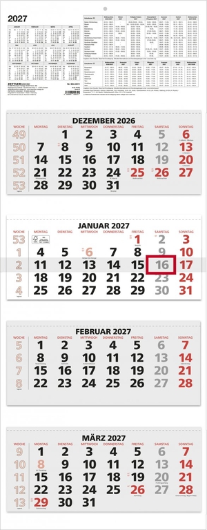 Neumann Verlage GmbH & Co KG (Hrsg.). 4-Monatskalender rot 2027. Neumann Verlage GmbH & Co, 2026.