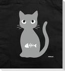Katze mit Fisch, schwarz