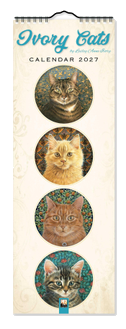 Ivory Cats - Gemalte Katzen - Slimline-Kalender 2027 - Original Flame Tree Publishing-Kalender Slimeline [Mehrsprachig] [Kalender]