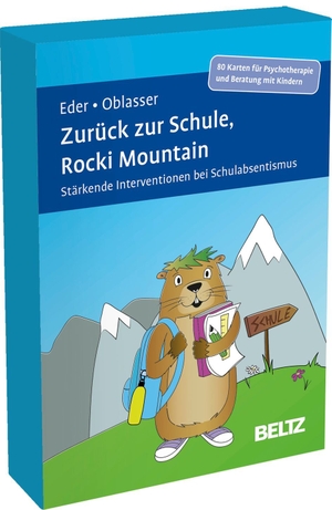 Eder, Sigrun / Caroline Oblasser. Zurück zur Schule, Rocki Mountain - Stärkende Interventionen bei Schulabsentismus. 80 Karten für die Beratung und Psychotherapie mit Kindern. Mit 20-seitigem Booklet. Kartenformat 9,8 x 14,3 cm in stabiler Box. Beltz Verlagsgruppe, 2026.