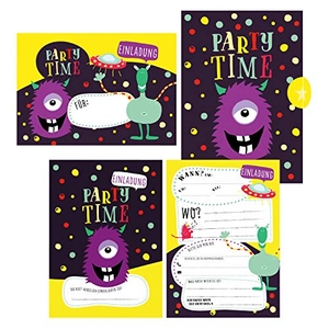 Wirth, Lisa. 12 Monster Einladungskarten zum Geburtstag oder Party für Jungen und Mädchen inkl. Umschläge | - Coole Geburtstagseinladungen Monster für Kinder | Lustige Einladungen im Set für jeden Anlass, Kindergeburtstag, Alien Party. NOVA MD, 2019.
