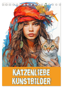 Katzenliebe Kunstbilder (Tischkalender 2024 DIN A5 hoch), CALVENDO Monatskalender