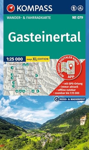 KOMPASS Wanderkarte 079 Gasteinertal 1:25.000 - Wander- und Fahrradkarte in einem - inklusive Offline-Verwendung in der KOMPASS-App. Wander-& Radwege. Panorama. Skitouren. Langlaufen. Reiten.. Kompass Karten GmbH, 2025.