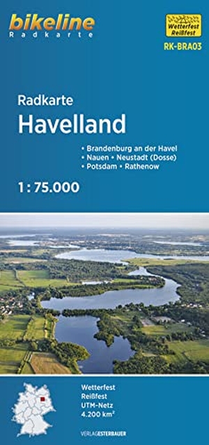 Verlag, Esterbauer (Hrsg.). Radkarte Havelland 1:75.000 (RK-BRA03) - Brandenburg an der Havel - Nauen - Neustadt (Dosse) - Potsdam - Rathenow, 1:75.000, wetterfest/reißfest, GPS-tauglich mit UTM-Netz. Esterbauer GmbH, 2021.