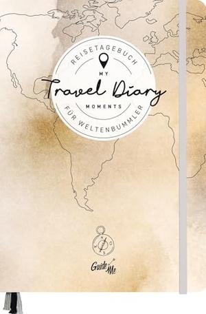 GuideMe Reisetagebuch Travel Diary "Weltkarte" - Tagebuch zum Ausfüllen mit freien Seiten, Sammeltasche, Stickerbogen & 3 Lesebändchen. Hallwag Karten Verlag, 2026.