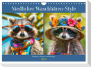 Niedlicher Waschbären-Style. Modisch, elegant und blumig (Wandkalender 2025 DIN A4 quer), CALVENDO Monatskalender