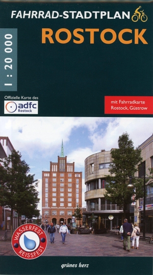Fahrradstadtplan Rostock 1:20 000 - Mit Fahrradkarte Rostock-Güstrow. Offizielle Karte des ADFC-Regionalverbandes Rostock e.V. Wasser- und reißfest.. Verlag grünes Herz, 2020.