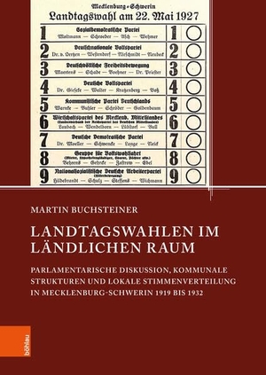 Buchsteiner, Martin. Landtagswahlen im ländlichen Raum - Parlamentarische Diskussion, kommunale Strukturen und lokale Stimmenverteilung in Mecklenburg-Schwerin 1919 bis 1932. Böhlau-Verlag GmbH, 2026.
