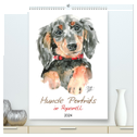 Hunde Porträts in Aquarell (hochwertiger Premium Wandkalender 2024 DIN A2 hoch), Kunstdruck in Hochglanz