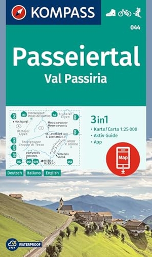 KOMPASS Wanderkarte 044 Passeiertal / Val Passiria 1:25.000 - 3in1 Wanderkarte, mit Aktiv Guide inklusive Karte zur offline Verwendung in der KOMPASS-App. Fahrradfahren. Skitouren.. Kompass Karten GmbH, 2024.