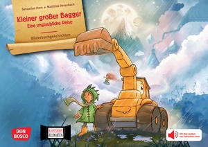 Horn, Sebastian. Kleiner großer Bagger. Eine unglaubliche Reise. Kamishibai Bildkartenset - Mit drei Liedern von Sebastian Horn. Abenteuer-Reisen eines kleinen Jungen mit seinem Bagger, voller Fantasie für Kinder ab 4. Don Bosco Medien GmbH, 2024.