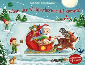 Anker, Nicola. Schau, der Weihnachtswichtel kommt! - Ein stabiles Mitmachbuch für die Weihnachtszeit mit 5 Fahrzeug-Schiebern für Kinder ab 2 Jahren. Arena Verlag GmbH, 2026.