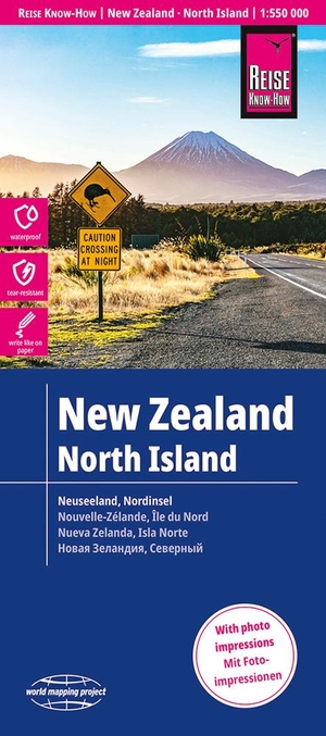 Peter Rump, Reise Know-How Verlag (Hrsg.). Reise Know-How Landkarte Neuseeland, Nordinsel / New Zealand, North Island (1:550.000) - reiß- und wasserfest (world mapping project). Reise Know-How Rump GmbH, 2023.