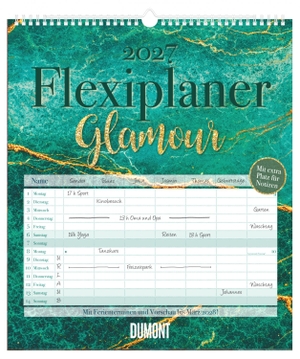 Flexiplaner Glamour 2027 - Familienplaner 34,5x40 cm mit 7 Spalten, Datumssteckern, Platz für Notizen, Schulferien & Mondphasen, ideal für Haushalt, Familie & Büro. DuMont Kalenderverlag, 2026.