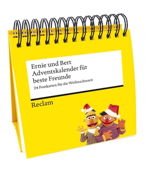 Ernie und Bert. Adventskalender für beste Freunde. 24 Postkarten für die Weihnachtszeit (Advents-Postkartenaufsteller) - Mit den Kultfiguren der Sesamstraße - Aufsteller mit 24 heraustrennbaren Karten - Humorvolles Geschenk für Freunde & Mitbewohner. Reclam Philipp Jun., 2026.