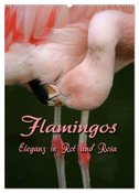 Flamingos - Eleganz in Rot und Rosa (Wandkalender 2025 DIN A2 hoch), CALVENDO Monatskalender