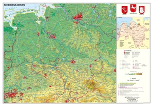 Stiefel, Heinrich. Niedersachsen physisch 1:460 000 - Papierposter. Stiefel Eurocart GmbH, 2022.