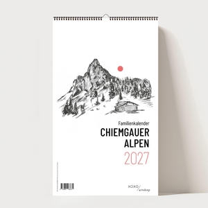 Arte, Xoxo / Xoxo Arte. Chiemgauer Alpen, Design Wandkalender 2027, 5 Spalten Monatskalender, 42x25, 200 g - Liebevoll illustrierter Monatskalender mit 12 bekannten Gipfel der Chiemgauer Alpen. Hochwertiger Druck, Spiralbindung, übersichtliches Kalendarium - perfekt für Alpenliebhaber und Designfans.. NOVA MD, 2026.