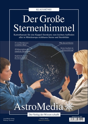 Hünig, Klaus. Der Grosse Sternenhimmel - Kartonbausatz für eine große Sternenkuppel zum leichten Auffinden aller in Mitteleuropa sichtbaren Sterne und Sternbilder. AstroMedia GmbH, 2000.