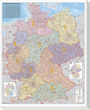 Deutschland Postleitzahlenkarte Kleinformat. Wandkarte ohne Metallstäbe