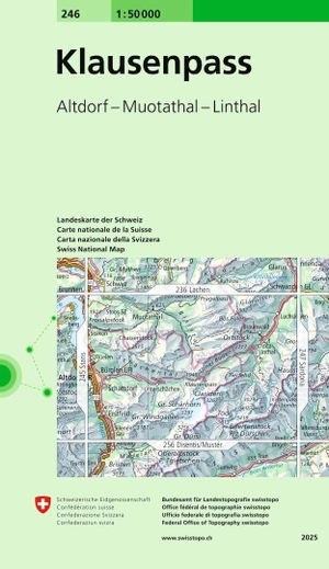 Bundesamt für Landestopografie swisstopo (Hrsg.). 246 Klausenpass - Altdorf - Muotathal - Linthal. Bundesamt für Landestopog, 2025.