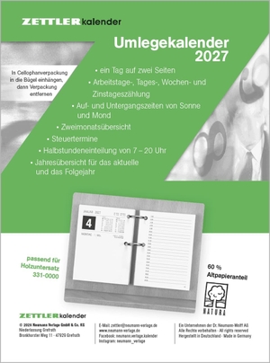 Neumann Verlage GmbH & Co KG (Hrsg.). Umlegkalender 1T/2S 8x10,8 2027. Neumann Verlage GmbH & Co, 2026.