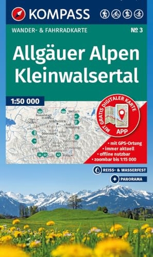 KOMPASS Wanderkarte 3 Allgäuer Alpen, Kleinwalsertal 1:50.000 - Wander- und Fahrradkarte in einem - inklusive Offline-Verwendung in der KOMPASS-App. Wander-& Radwege. Skitouren. Langlaufen.. KOMPASS Freytag & Berndt, 2026.