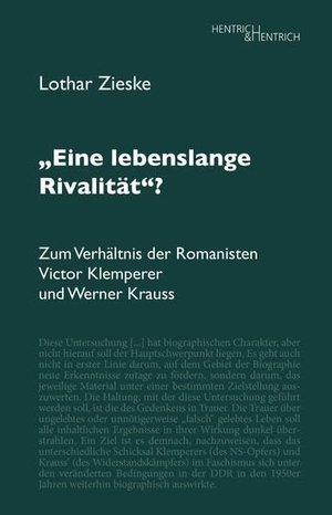 Zieske, Lothar. "Eine lebenslange Rivalität"? - Zum Verhältnis der Romanisten Victor Klemperer und Werner Krauss. Hentrich & Hentrich, 2022.
