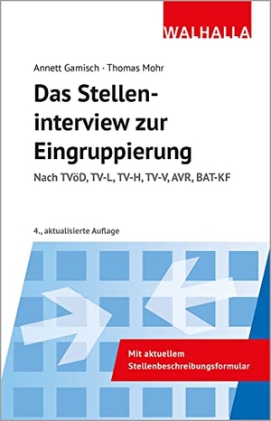 Gamisch, Annett / Thomas Mohr. Das Stelleninterview zur Eingruppierung - Nach TVöD, TV-L, TV-H, TV-V, AVR, BAT-KF. Walhalla und Praetoria, 2022.