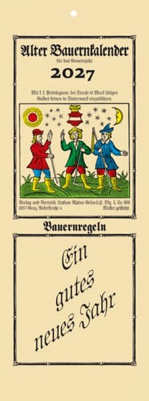 Leykam Alpina (Hrsg.). Alter Bauernkalender 2027 - Der Schlanke (Wandkalender). Cadmos Verlag GmbH, 2026.