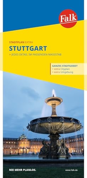 Falk Stadtplan Extra Stuttgart 1:20.000 - mit den Ortsteilen von Ditzingen, Esslingen a.N., Fellbach, Gerlingen, Korntal-Münchingen, Leinfelden-Echterdingen, Leonberg, Ostfildern. Mairdumont, 2023.
