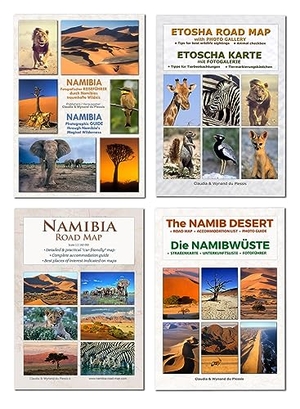 Du Plessis, Claudia / Wynand Du Plessis. Das komplette Kartenset NAMIBIA Plus (4-teilig) - Detaillierte NAMIBIA Straßenkarte + ETOSCHA Karte (mit Fotogalerie der Wildtiere) + Karte der NAMIBWÜSTE (mit Fotos & Fotopunkten der schönsten Orte) + Fotografischer Reiseführer NAMIBIA - Praktische A4 Hefte, übersichtlich, zuverlässig & ideal für Planung und Reise. WILD PHOTO SHOP, 2020.