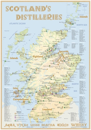 Hirst, Rüdiger Jörg. Whisky Distilleries Scotland - Poster 70x100cm Standard Edition - The Scottish Whisky Landscape in Overview. alba-collection, 2020.
