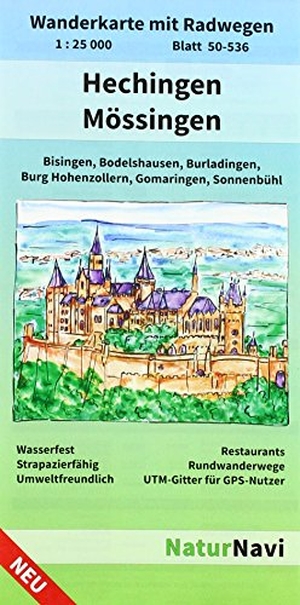 Hechingen - Mössingen 1 : 25 000, Blatt 50-536 - Wanderkarte mit Radwegen, Bisingen, Bodelshausen, Burladingen, Burg Hohenzollern, Gomaringen, Sonnenbühl. Natur Navi GmbH, 2018.